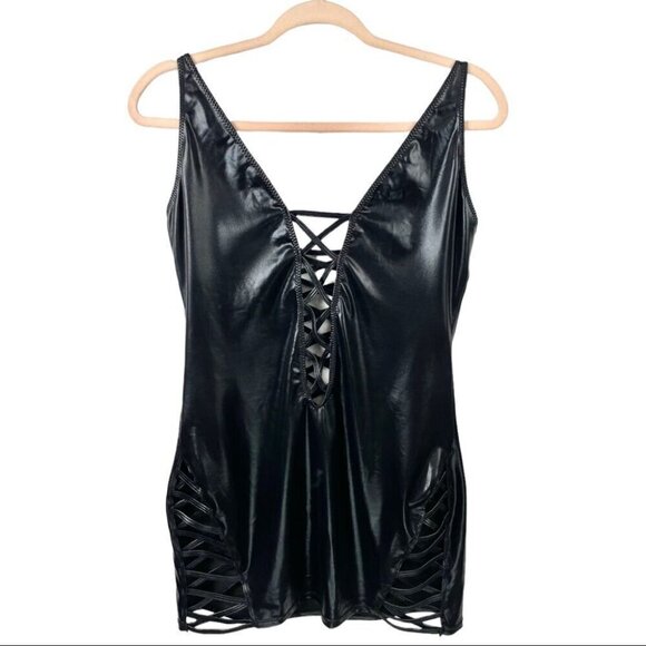 ** Ann Summers Samara Wet Look Black Mini Stretch Dress Size M/ US 8-10 - Picture 5 of 8